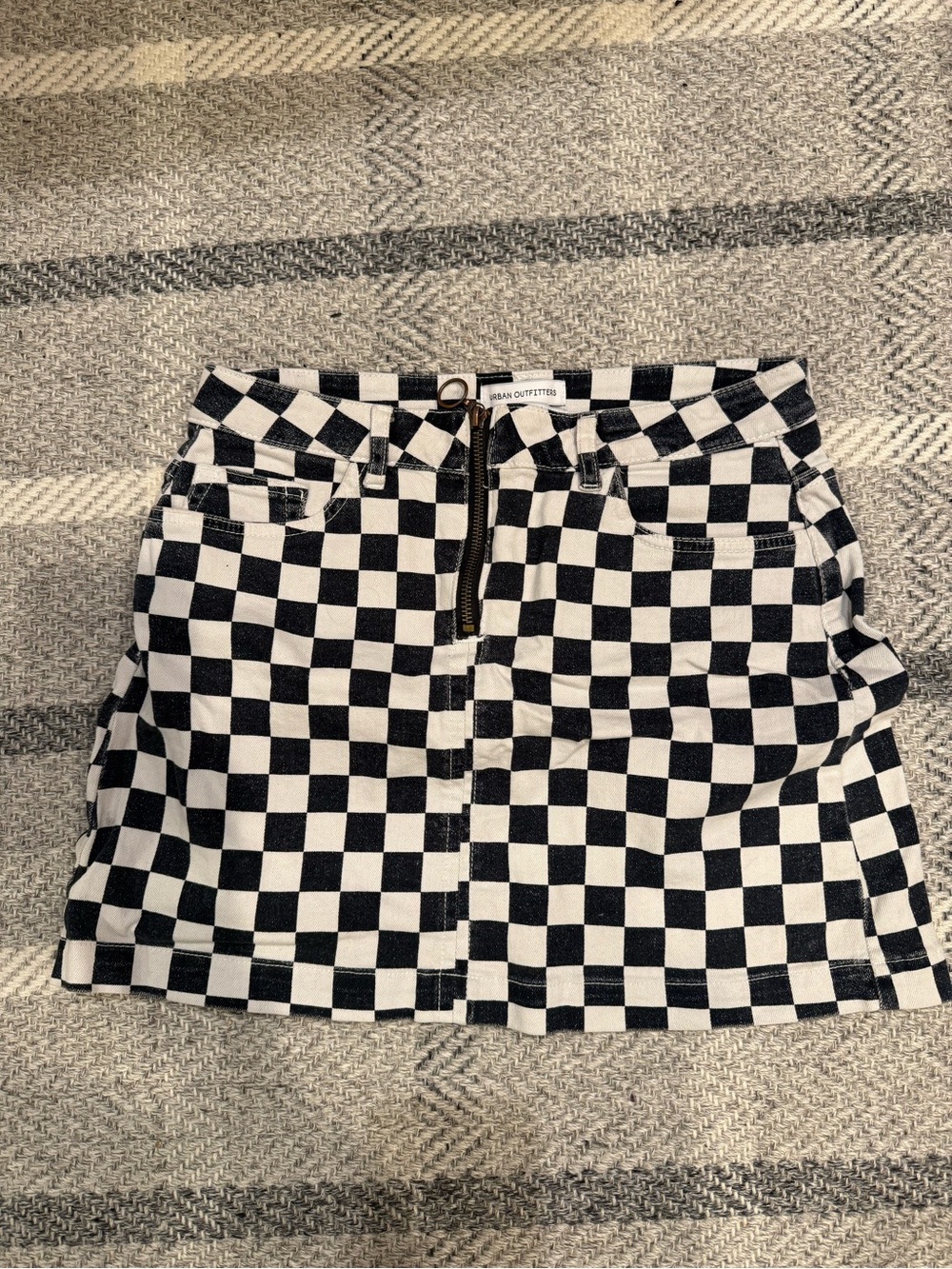 Urban Outfitters Black and White Checkerboard Zip-Front Mini Skirt